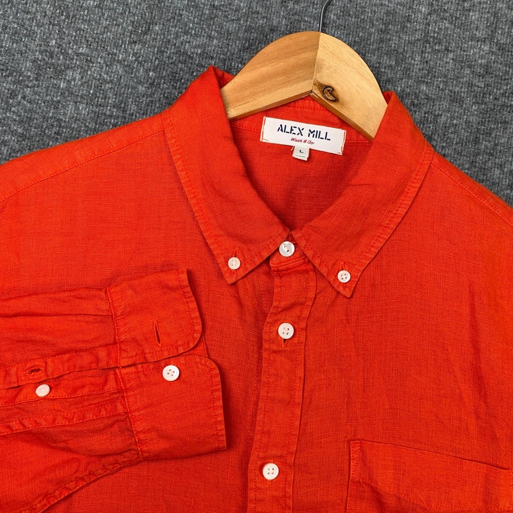 Alex Mill Linen Shirt Men Large Orange Button Down Oversize Loose Relaxed